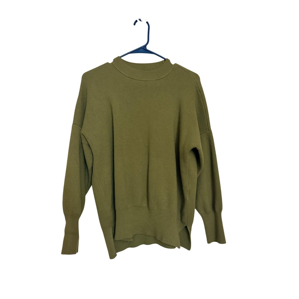 Abercrombie & Fitch Womens Sweater Olive Green Crew Neck Side Slit Small